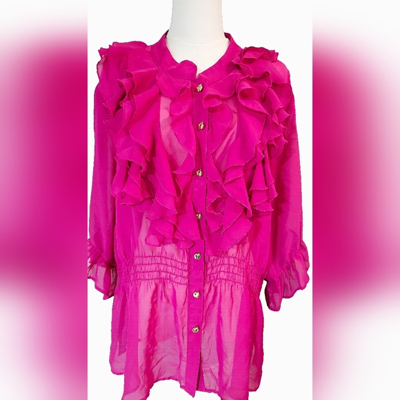 Apple Bottom Bold‎ Pink Ruffled Button-Up Blouse - Picture 3 of 5